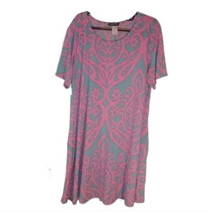 Women's Plus Size Pink & Aqua Tunic Dress
